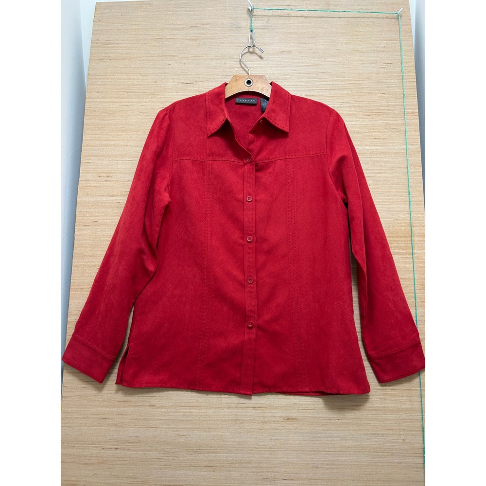 Relativity Red Faux‎ Suede Button Down Shirt Long Sleeve Pick Stitch Womens S